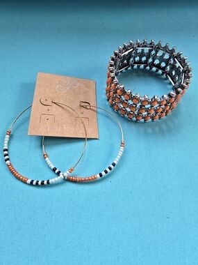 Plunder Hoop Earrings & Stone Stretch Bracelet Set